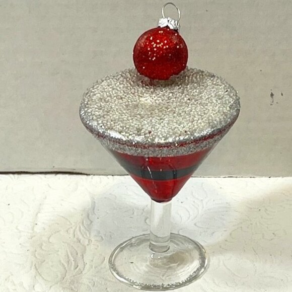 VTG Christmas Martini Glitter Glass/Plastic Ornament w/Red Bulb on Top 4.5" Tall - Picture 2 of 10